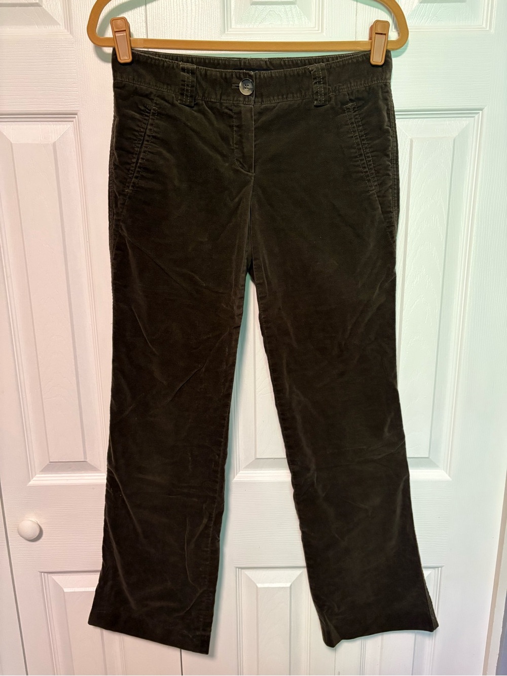 Theory Bootcut Velour Olive Green Pants